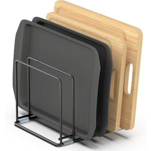 Cutting Board Organizer, Kitchen Cabinet Organizer, Divided Rack with 5 Slots for Baking Trays, Cutting Boards - Cookie sheet Organizer Inside Cabinet, Baking Sheets Holder (large)