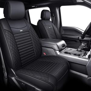 Seat Covers for Ford F150 2009-2025 Truck Pickup Supercrew Cab XLT Lariat King Ranch Platinum Raptor Custom Fit 2017-2025 F250 F350 F450, Waterproof Leather (Full Set, Black)