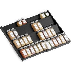 SpaceAid Bamboo Black Spice Drawer Organizer, (Need 3" Deep Drawer) Expandable 4 Tier Spices Rack for Cabinet, Kitchen Seasoning Storage Insert (Jars Not Included, From 12" to 23" Wide)