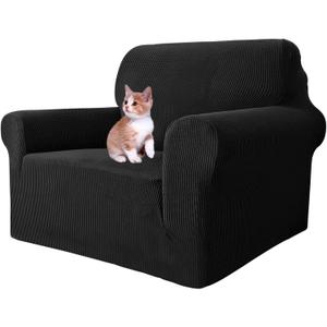 MAXIJIN Stretch Chair Cover Chair Slipcovers with Arms, 1-Piece Couch Sofa Chair Covers for Living Room, Non Slip Armchair Cover (31"-46") Furniture Protector Dogs Pet Friendly (Chair, Black)