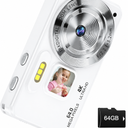 Digital Camera, Autofocus 4K 64MP Point and Shoot Digital Cameras for Teens with 64GB Card, 18X Zoom Anti-Shake Compact Video Camera for Student Kids Boys Girls Beginner - White 