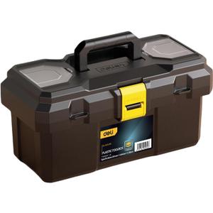 Deli Small Tool Box, 15in Plastic Toolbox with Handle,Portable Tool Box with Removable Tray and Lockable Design,Tool Storage Box for Home, Workbench and Garage Organization