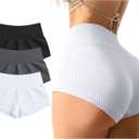OQQ Women 3 Piece Yoga Shorts Sexy High Waist Booty Stretch Workout Exercise Hot Shorts (Large, Black Darkgrey White)