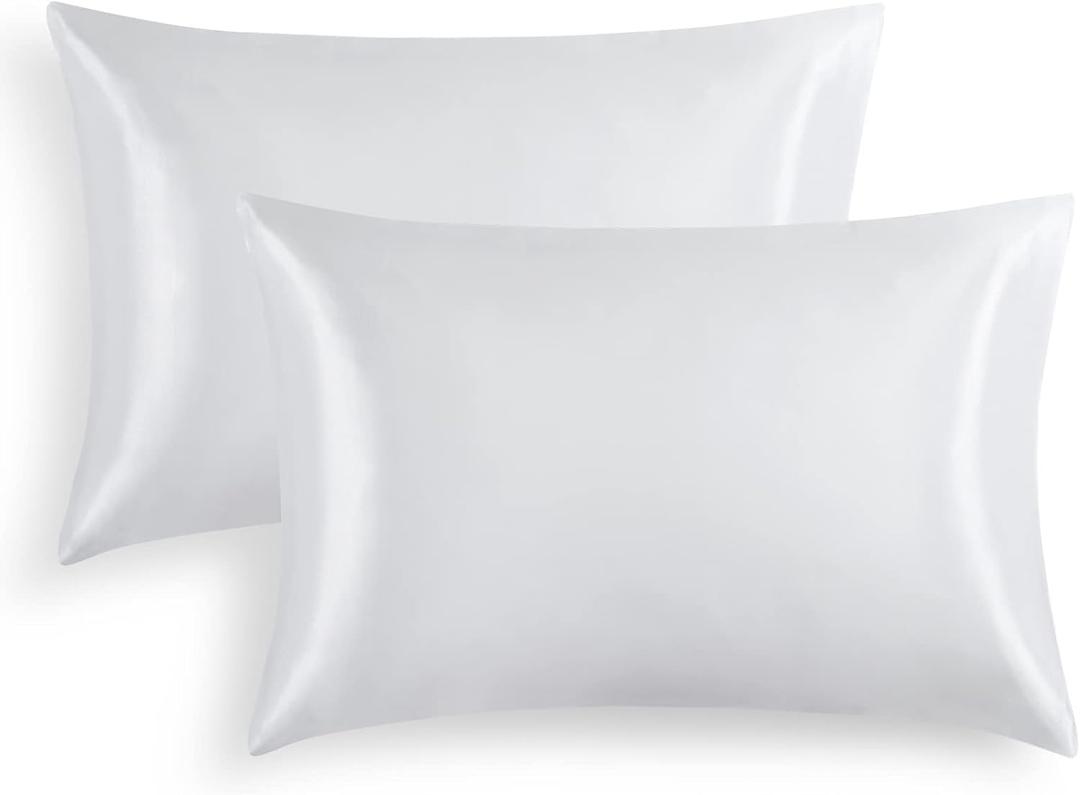 RUIKASI Satin Pillowcase for Hair and Skin - White Pillowcase Standard Set of 2, Silky Pillow Cases Standard Size 2 Pack with Envelope Closure, 20x26 inches