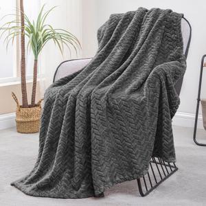 Exclusivo Mezcla Dark Grey Fleece Throw Blanket for Couch and Bed, 50x70 Inches Soft Cozy 3D Decorative Jacquard Flannel Blankets, Lightweight Fuzzy Plush Warm Throws for All Seasons