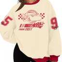 FLOYU Oversized Women's Car Graphic Sweatshirt Cars Land Pullover Vacation Trip Long Sleeve Shirt Car Racer Lover Clothes S