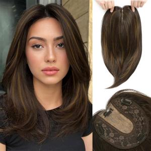 MEDO 14 Inch Dark Brown with Highlights Hair Toppers for Women with Thinning Hair