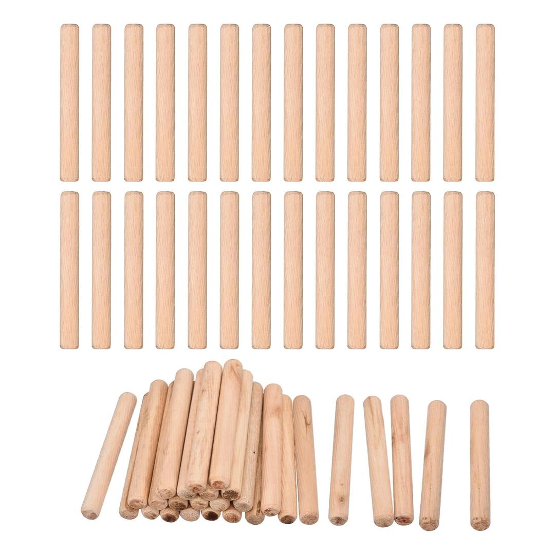 uxcell 90 Pcs Wooden Dowel Pins 12x100mm(0.47x3.94) Fluted Beveled Ends Wood Dowel Pegs Dried Hardwood for Woodworking Furniture Shelf