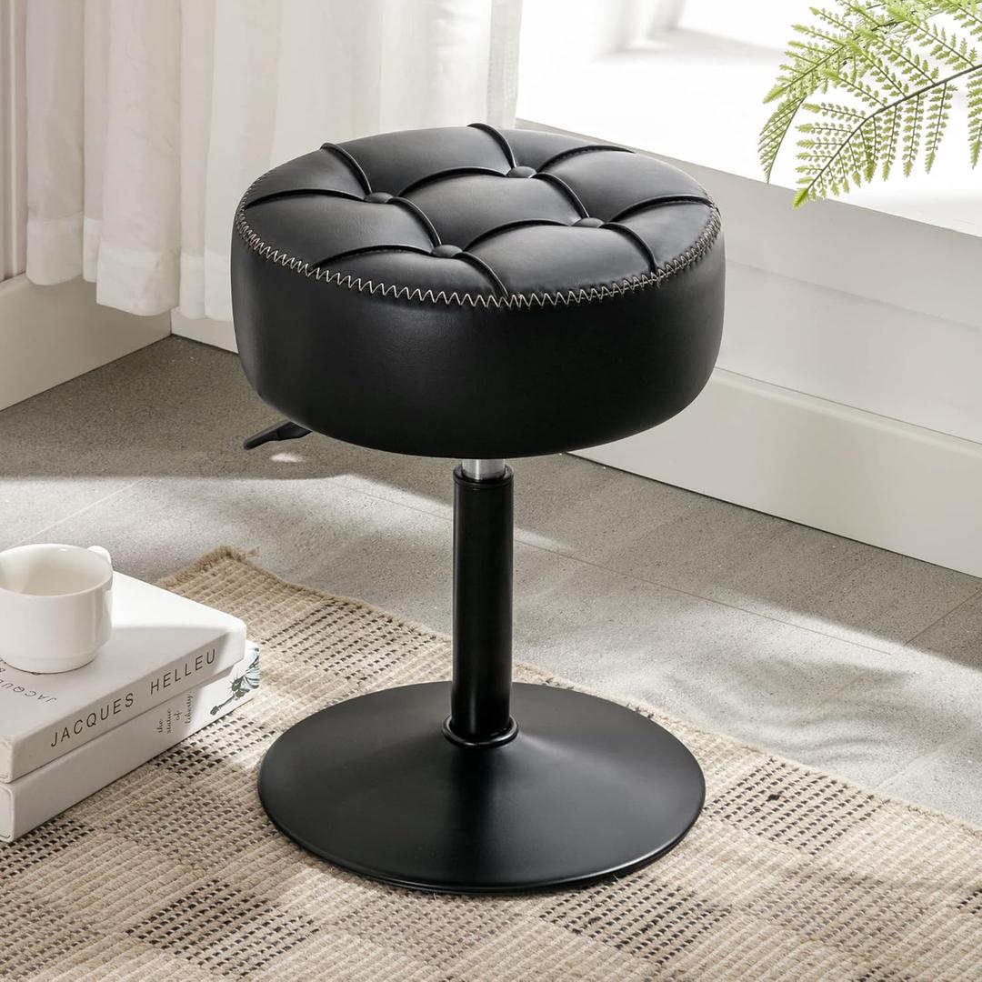 LUE BONA Adjustable Vanity Stool, 360Swivel Vanity Chair for Makeup Room, Black Stool Chair for Vanity, Small Faux Leather Vanity Stools for Bathroom, Living Room