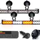 Xprite White Amber LED Emergency Traffic Advisor Strobe Dual Light Bar w/Control Box, Windshield Visor Suction Cup Safety Hazard Warning Flashing Lightbars, for Construction Vehicles Pickup Trucks