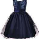 Acecharming Girls Dresses Sequin Flower Girls Party Dress Bridesmaid Ball Gown Wedding Tulle (Blue)