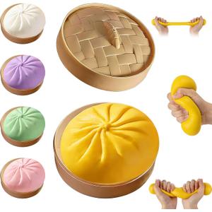 Dumpling Squishy,Giant Glitter Dumpling,Mystery Squishy Dumplings Box,Jumbo Squishy Toy with Steamer Box,Soft Squeeze Decompression Dough,Easter Basket Stuffers (Yellow)