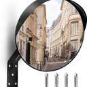 16-Inch Convex Security Corner Mirror - Adjustable Fixing Bracket, Wide Angle, Indoor and Outdoor Use - Ideal for Warehouse, Office, Parking Garage, Alleys, Driveways and Traffic Safety(Black