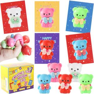 25 Pack Valentines Day Stress Balls Set - Valentine Gift Exchange Squeeze Relief Balls Fidget Stretchy Toys, Cute Bear Squishy Toys, Complete Classroom Exchange Kit, Sensory Fidget Toys for Kids