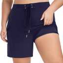 FOREYOND Women's Plus Size Board Shorts Quick Dry Swim Shorts High Waisted Swim Pants with Pockets Liner Trunks (3X-Large Plus, Navy)