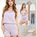 Artfasion Women Silk Cami Pajama Set: Satin Lace Trim 2 Piece Sleepwear Camisole Shorts Set Soft Summer Nightwear for Gifts (M)