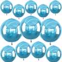 12Pcs Light Blue Round Foil Balloons, 22" 15" 10" 4D Helium Ball Balloon, Metallic Pearl Blue Foil Balloon for Birthday Graduation Wedding Anniversary New Year Eve Disco Prom Party Decorations
