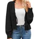Honwenle Women's Cardigan Sweaters Sprint Oversized Open Front Tie Long Sleeve Short Cardigans Knit Outerwear Fall Outfits Black, XL