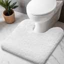 Toilet Rug U Shaped White 23x24 Machine Washable Non Slip Toilet Floor Mat Soft Plush Contour Rug for Bathroom Floor