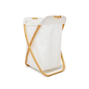 QUALIAZERO 72L Bamboo X-Frame Laundry Hamper – Foldable Single Section Clothes Basket with Removable Bag & Bottom Handle, Ideal for Bathroom, Bedroom, or Dorm (FEATHER CREAM, X-FRAME)