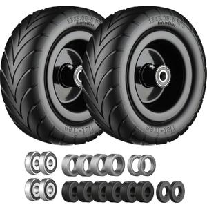 13x5.00-6 Flat Free Tire and Wheel,Zero Turn Mower Front Tires with 3/4", 5/8" and 1/2" Bearings, Compatible with Lawn Mower or Garden Tractor Black Rim -2Pack