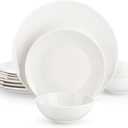 MALACASA Bone China Dinnerware Set for 4, 12 Pieces Cream-White Plates and Bowls Sets, Scratch Resistant Dinner Plates, Dessert Plates Small Cereal Bowls, Dishwasher & Microwave Safe, Series JERA