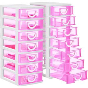 Thyle 2 Pcs Plastic Drawers Organizer Mini Organizer Stackable Plastic Clear Drawer Storage Box Containers Storage Units for Desktop Classroom Craft 6.7 x 4.9 x 13.4 inches (Rose Red)