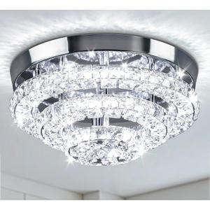 Cainjiazh 19.7" Dimmable Crystal Chandeliers Modern Crystal Ceiling Light Fixtures Acrylic 5 Arms Led Flush Mount Ceiling Light Lamp for Dining Room Living Room Bedroom Hallway Remote Control
