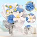 Crochet Flowers Bouquet, Crochet Rose Knitted Flower Bouquets for Valentine's Day, Mother's Day, Birthday for Woman, Man, Girlfriend, Wife, Lover, Mom (Blue-1)