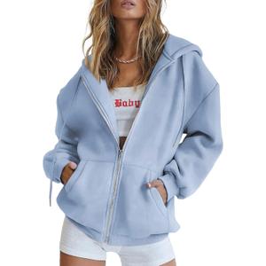 PRETTYGARDEN Women's Zip Up Y2K Hoodies Casual Long Sleeve Track Jackets with Pockets (Light Blue), S