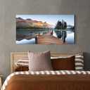 Lake Wall Art Canvas Decor: Nature Scene Landscape Print Mountain Forest Scenic Picture Dock Scenery Painting Artwork for Bedroom Living Room Office Decorations 40 x 20 Inches