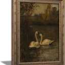 Vintage Gold Framed Swans Wall Art Antique Romantic Swan Lake Cottagecore Painting Canvas Prints Dark Moody Animal Picture Poster Modern Rustic Farmhouse Artwork for Living Room Bedroom Bathroom