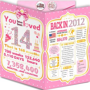 Happy 14th Birthday Card Gift Decorations Gift for Girls Her, 10.6 x 7.9 inches