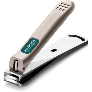 MR.GREEN Nail Clippers Curved Blades Fingernail Cutter Nippers Manicure Scissors Stainless Steel Pedicure Tools with Nail Flies (Medium-Blue+Glass File)