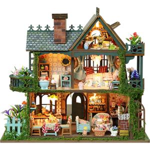 ISSEVE DIY Miniature House Kit, Tiny House Dollhouse Kit for Adults, Mini House Building Kits, Miniature Kit Adult Craft Diorama Kit Home Bookshelf Decoration, Gifts for Birthday (Fairy Garden House)