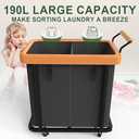 190L (50 Gal) Extra Large Fashion Laundry Hamper 2 Section with Lid, Rolling Laundry Basket Hamper with Handle, Laundry Organizer Storage Cart with Sturdy Metal Frame for Laundry Room, Hotel, black