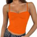 ForeFair Women Y2K Sweetheart Neck Sleeveless Crop Tank Tops Backless Spaghetti Strap Pleated Bustier Camis Going Out Top (Large, Orange)