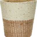 Household Essentials 2-Tone Woven Waste Basket, HandWoven Paper Rope Basket, Sturdy and Flexible, Great for the Bathroom, Office or Bedroom (Natural/Cream)