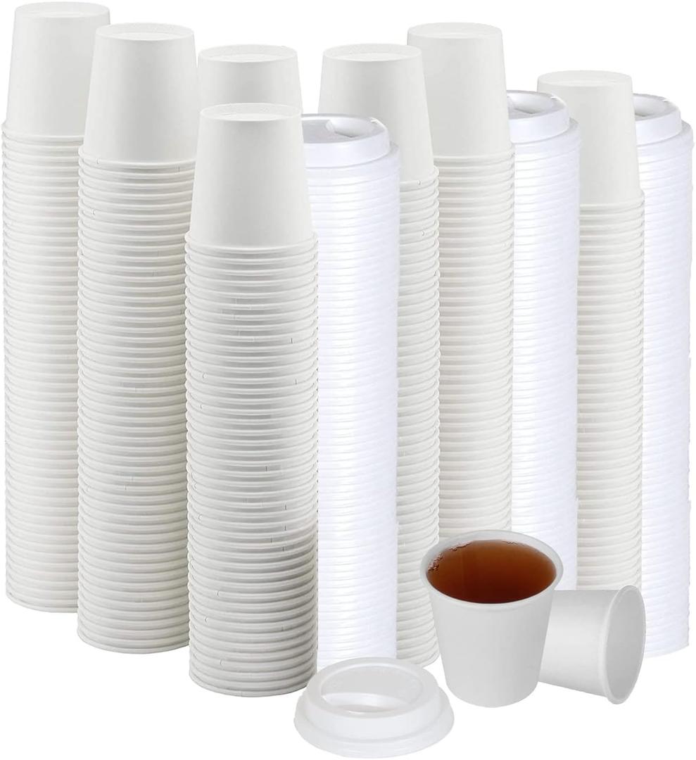 Smygoods White Disposable Paper Coffee Cups with Lids (4 OZ, 100 Count) For Hot Beverages, Tea, Espresso, Cocoa - To Go Drink Containers, Caf & Office