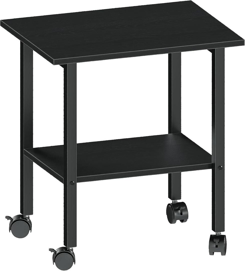 2 Tier Printer Stand with Storage, Under Desk Printer Table, Space-Saving Printer Table with Locking Wheels, Rolling Printer Cart for Home Office, Black