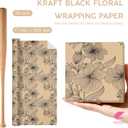 WRAPAHOLIC Kraft Black Floral Wrapping Paper Roll - Mini Roll - 17 inch x 16.5 Feet - Vintage Black Flower Wrapping Paper for Mother’s Day, Birthday, Wedding, Bridal Shower, Tea Party
