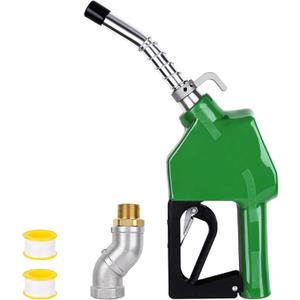 3/4" Green NPT Fuel Transfer Nozzle Kit, High Flow Auto Shut-Off Fuel Nozzle with 360 Hose Swivel, Suitable for Diesel, Gasoline, Kerosene (13/16" Spout, 3 Gear Padlock, 16 GPM)
