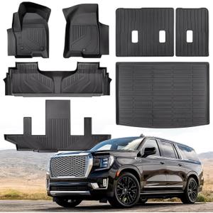 Car Floor Mat for Suburban Yukon XL: TPE Rubber Front Rear Backrest Cargo Liner - All Weather Interior Accessories for Chevy Suburban for GMC Yukon XL Bucket Seat 2021 2022 2023 2024 2025