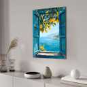 Framed Open Window Beach Canvas Wall Art Coastal Wall Decor Picture White Flowers and Butterflies Painting Artwork Fake Window Wall Art Horizontal Nature Landscape Seaside Summer Print for Home Decoration (E, 16x24inch(40x60cm), Framed)