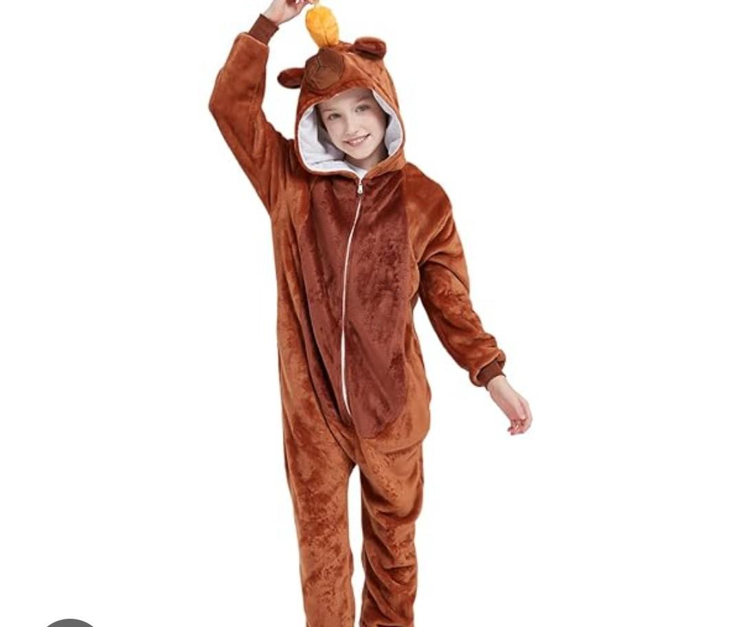 ABENCA Kids Deer Onesie Reindeer Costume Animal Girls Pajamas Christmas Halloween Cosplay Sleepwear, Size 130