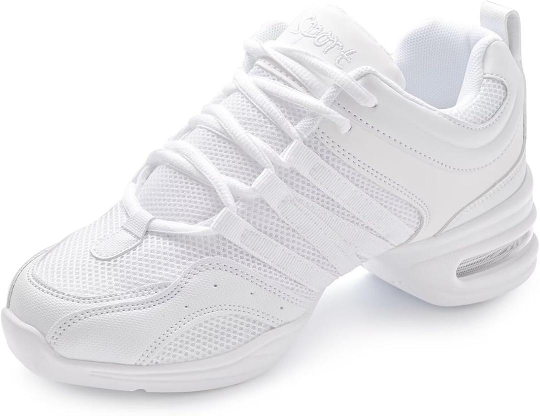 ARCLIBER Women's Jazz, Tap, Zumba Dance Shoes, Black, US Women's Size, Modern, Casual, Mid-Heel, Mesh, Lace-Up, Athletic Sneaker (6.5, White)
