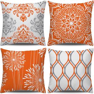 Coliuso Decorative Throw Pillow Covers 18x18 inch Set of 4,Orange and White Modern Simple Square Pillow Case Cushion Cover for Sofa Couch Farmhouse Outdoor Living Room (Burnt Orange and White)