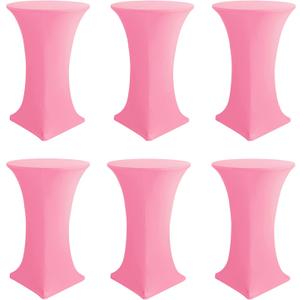 Cocktail Table Covers-Spandex Round High Top Table Cloths 6 Pack 32x43 Inch-Pink Stretch Fitted Bar Tall Tablecloth for Pub Bistro Highboy Party Event Banquet Height Folding Satnding Tables