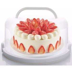 Large 10 Inch Cake Carrier Keeper Stand with Handles and Lids Container for Transport Cake Holder Tray with Cover Round Cupcake Storage Kitchen Cooking Box (White)