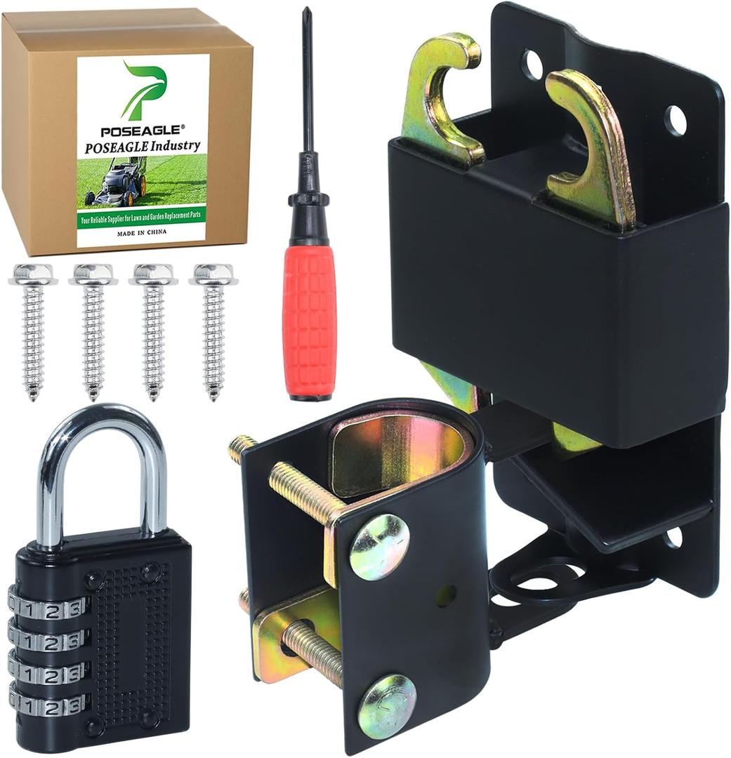5 inch Black S16100700 Two Way Lockable Gate Latch Include 4-Digit Combination Lock and Screwdriver for Farm Gate Latch, Metal Gates with 1-1/4" to 1-1/2" Diameter Tubes
